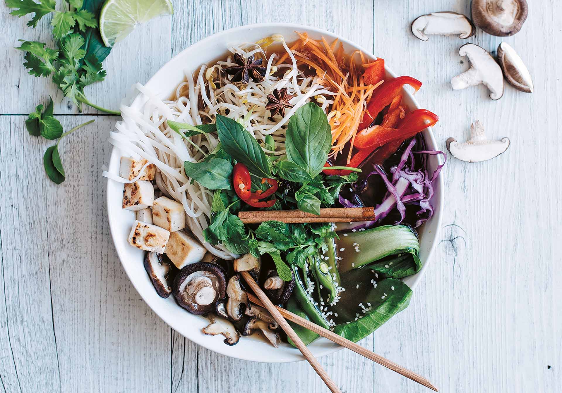Healthy ideas for lunch: rainbow veggie pho