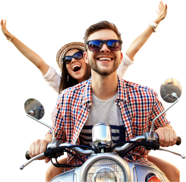 young couple on moped