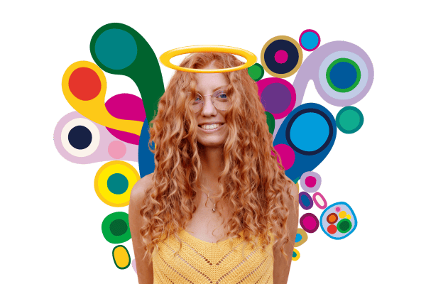 Young woman smiling and wearing a halo