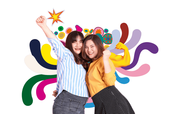 Two young women celebrating