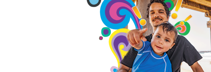 Father and son pointing