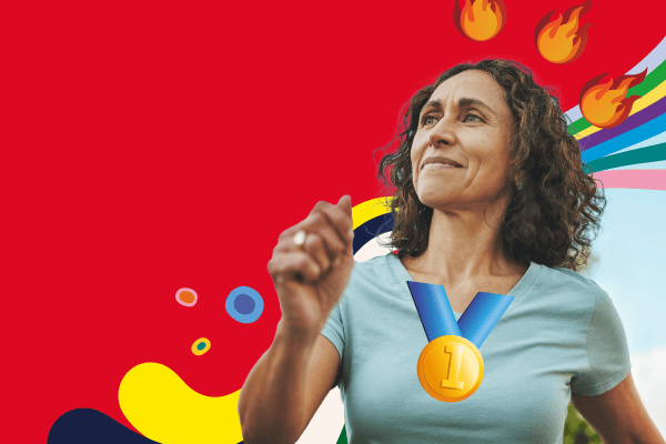 Woman walking with medal
