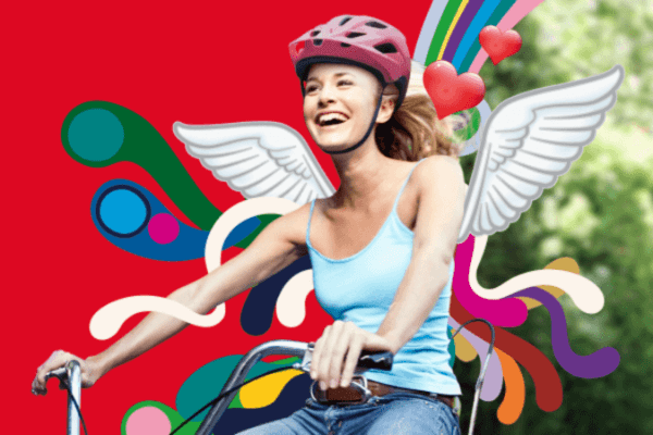 Young woman riding bicycle