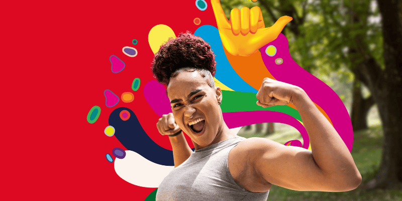 Woman flexing arm muscles