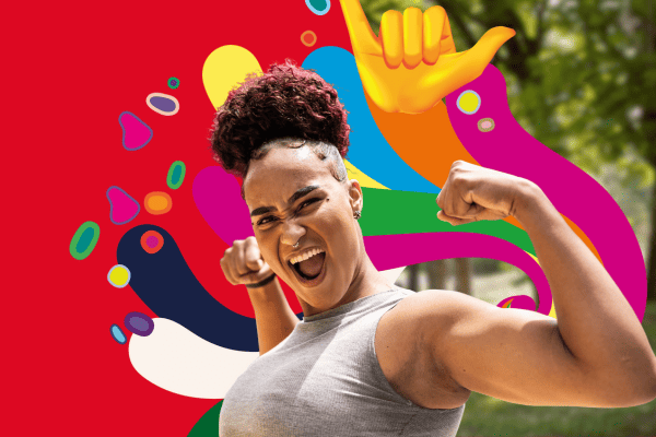 Woman flexing arm muscles