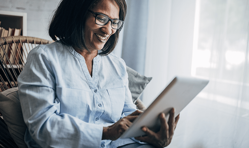 Woman working on tablet