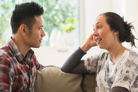 Teenager talking to adult