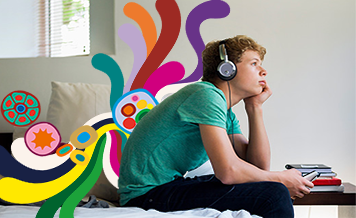 Teenager listening to music