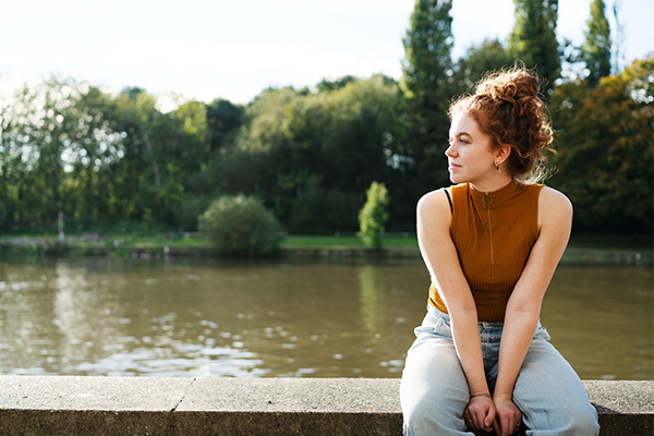 Woman sitting outside