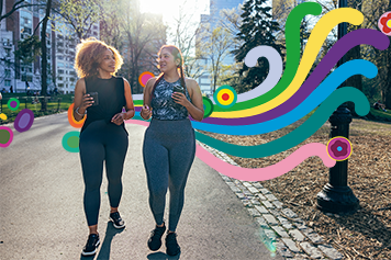 Two women walking and talking