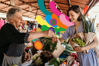 Lady buying food at market