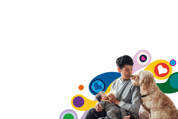 image of a new family with a new born baby and a pet dog