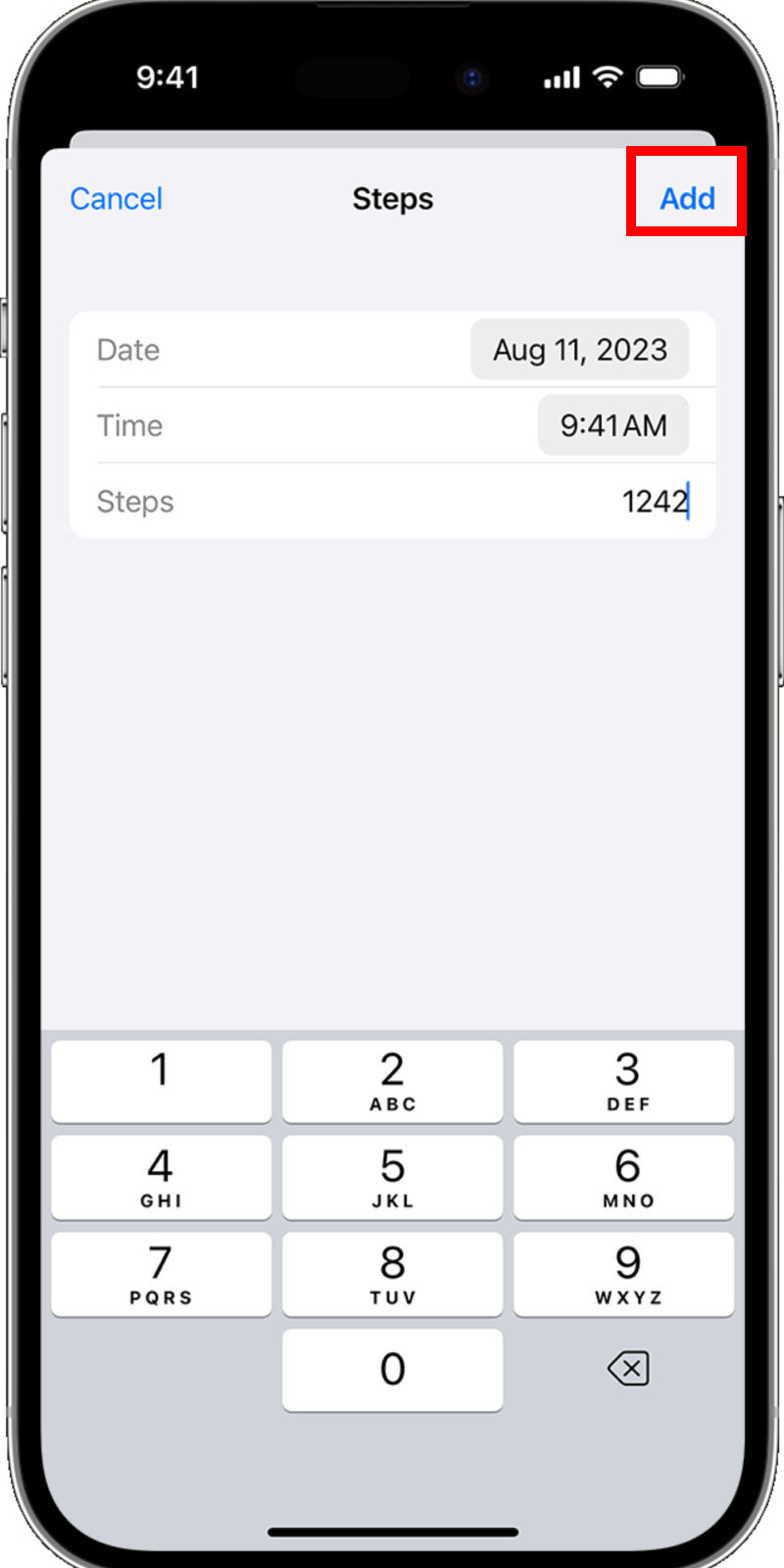 Options under the steps section such as date, time and number of steps.