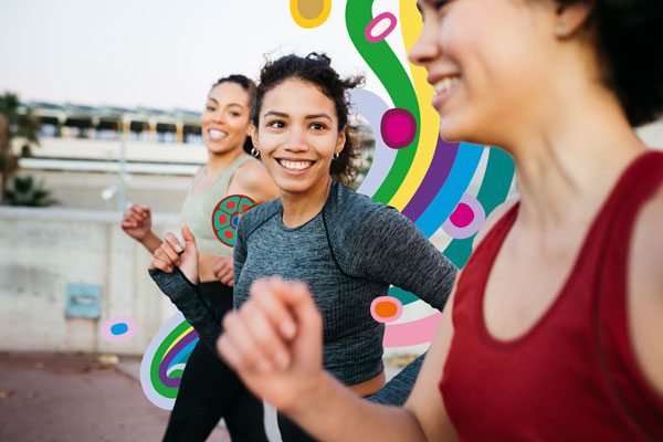 Three women on a run together.