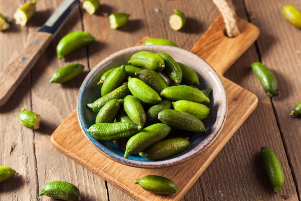 Raw Organic Green Finger Limes Ready for Eating