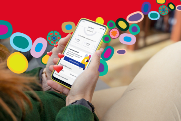 Phone screen with Live Better rewards dashboard