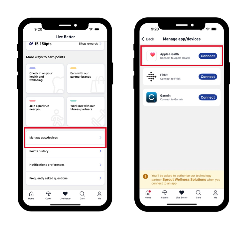 How to connect an app to your Live Better rewards account