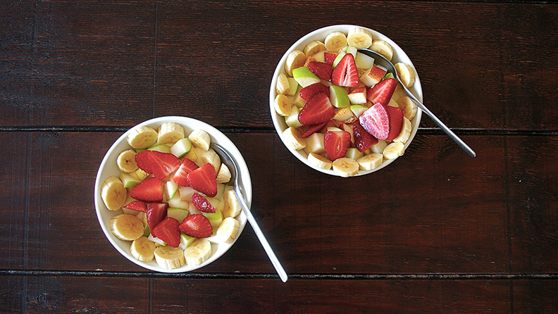 Two portions of fruit salad for breakfast