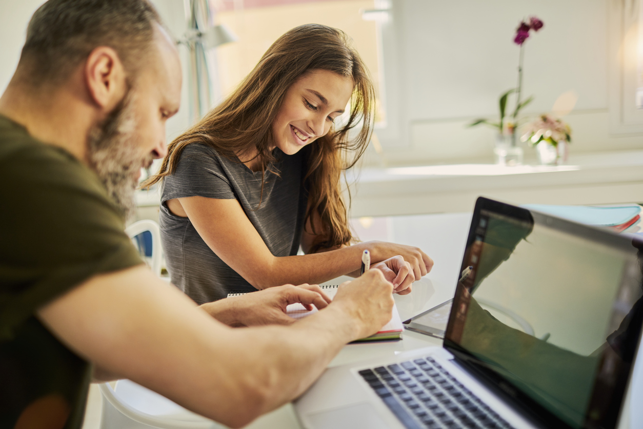 Family moments; doing homework and working at home.