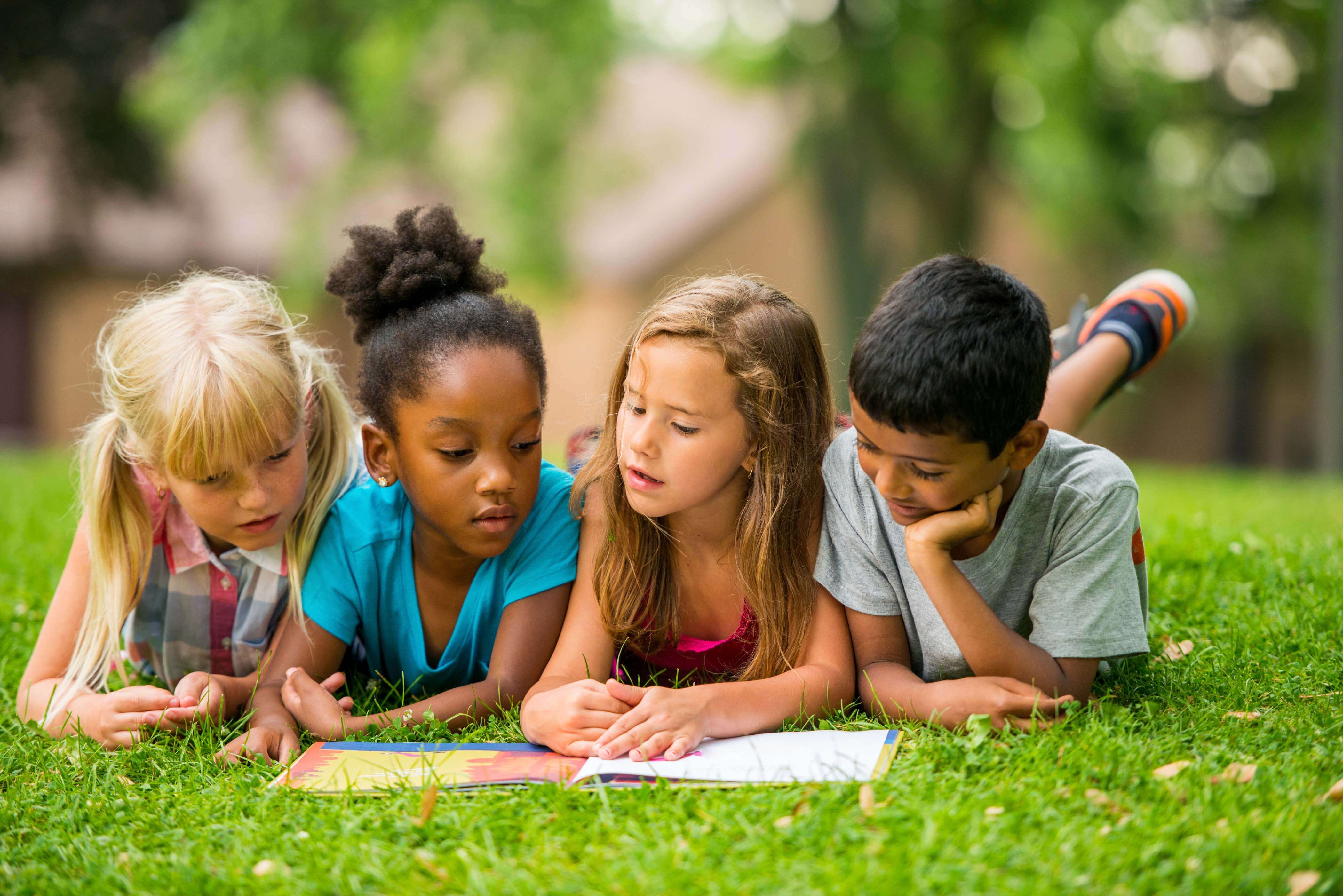 School kids play outside