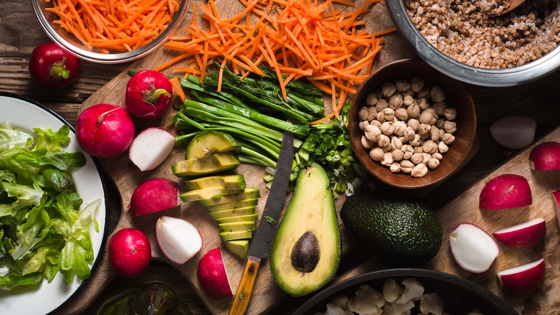 Cut vegetables on the table top view vertical