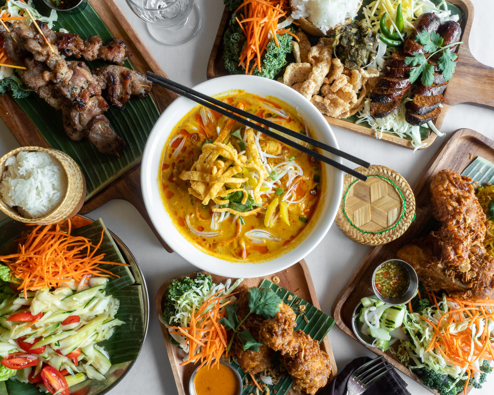 Real food from Thailand prepared by a chef in a restaurant.