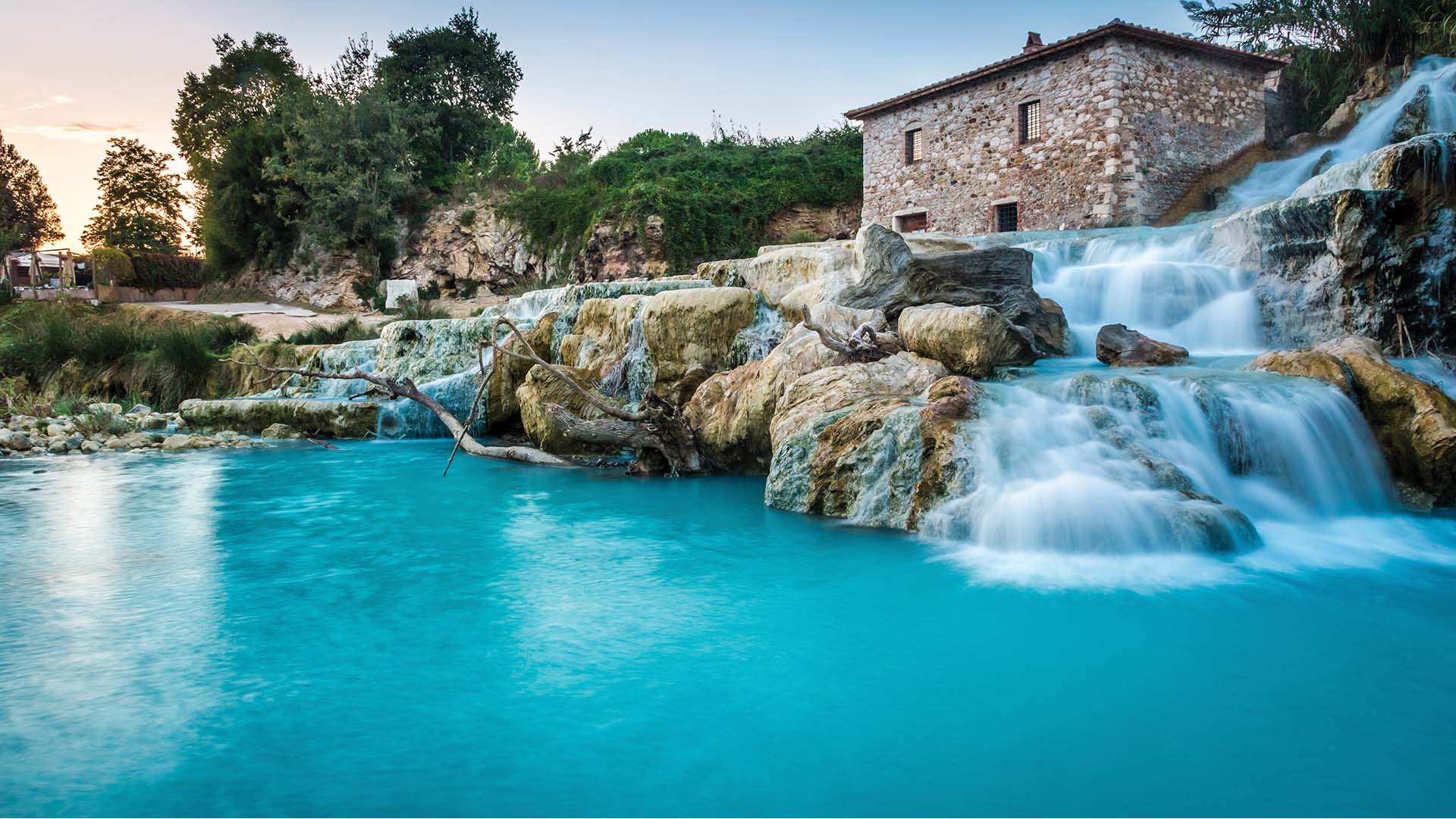 Natural spa with waterfalls in Tuscany, Italy.