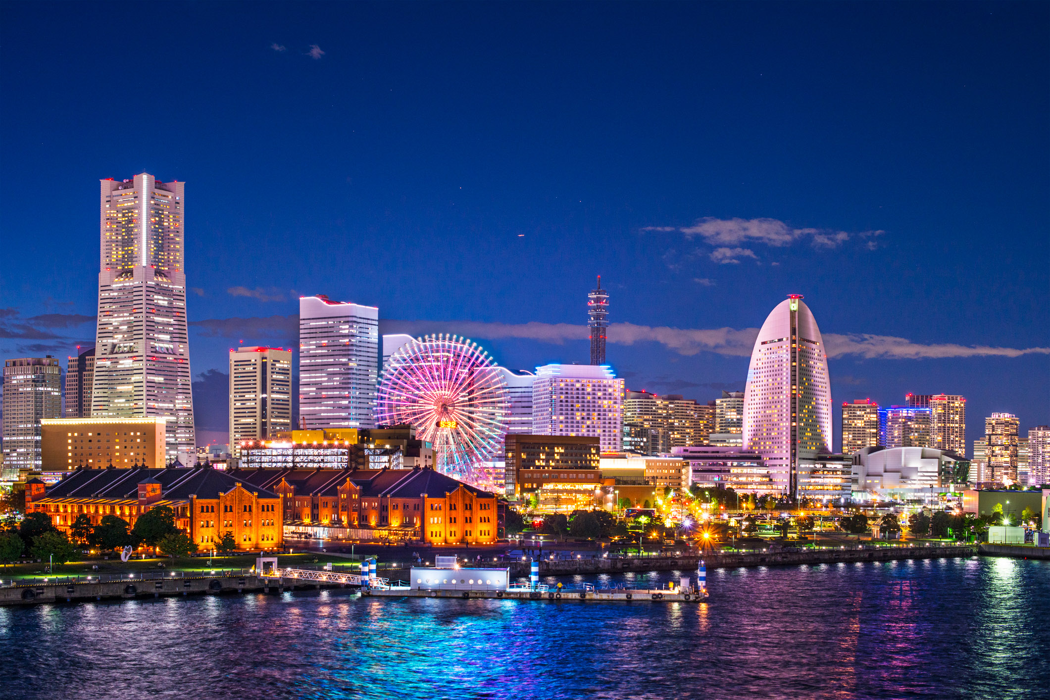 Yokohama, Japan aerial view at Minato Mirai waterfront district.