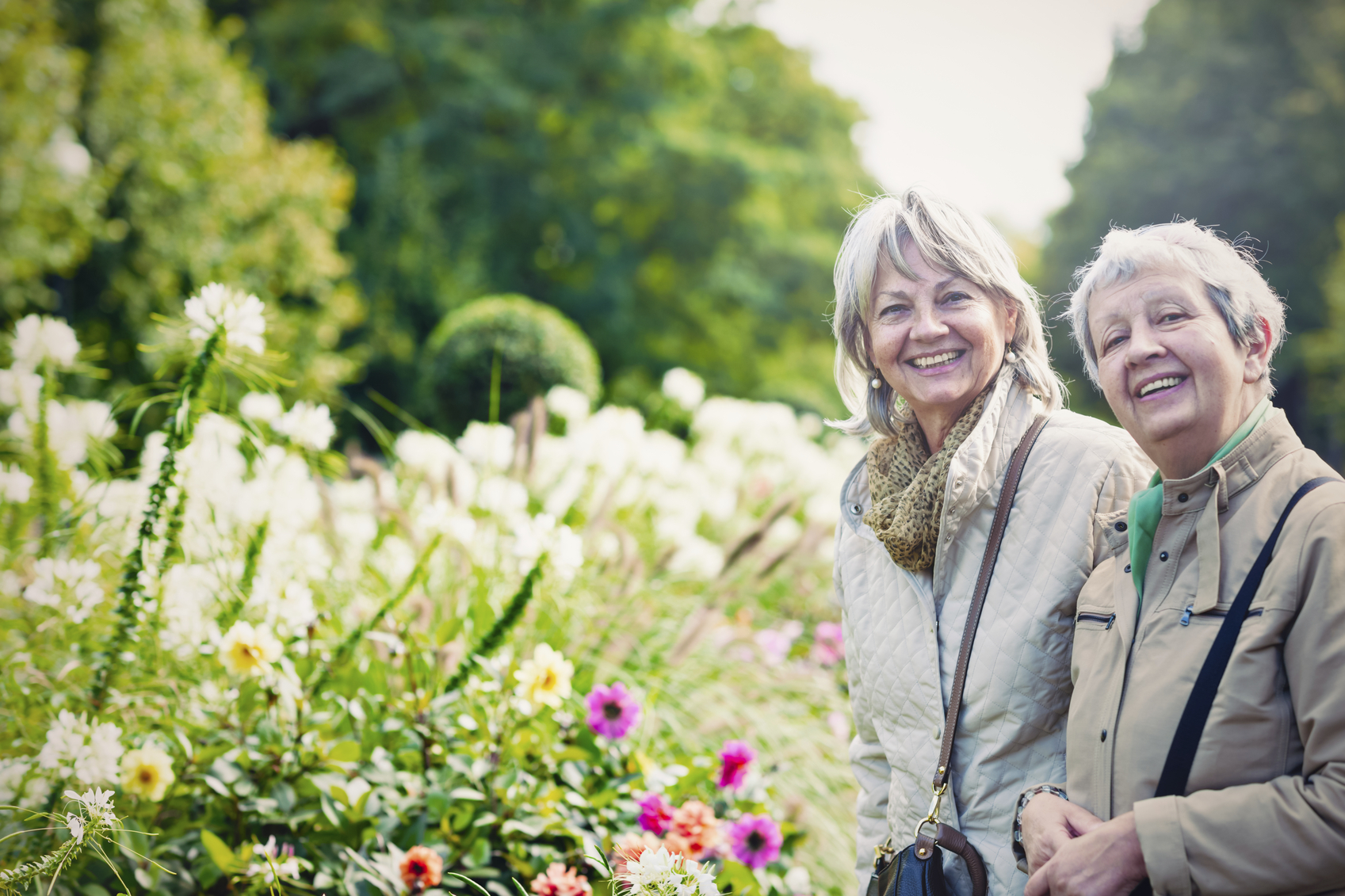 Two ladies in city garden