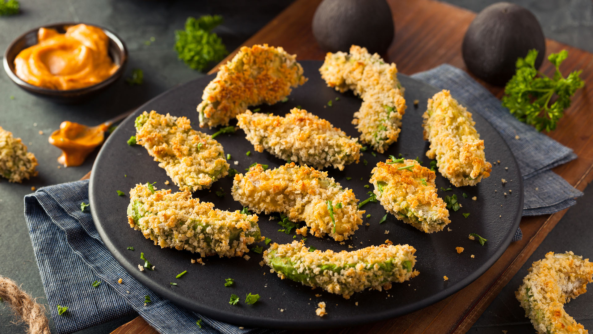 Homemade Breaded Fried Avocado Fries with Chipotle Sauce