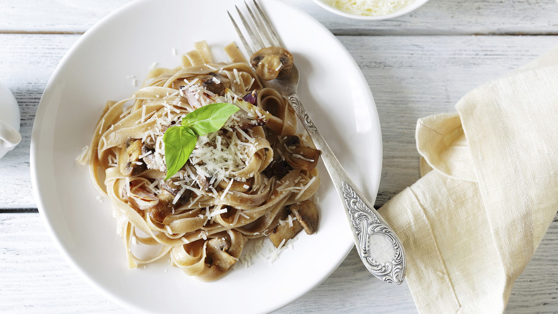 Delicious pasta with cheese, food top view