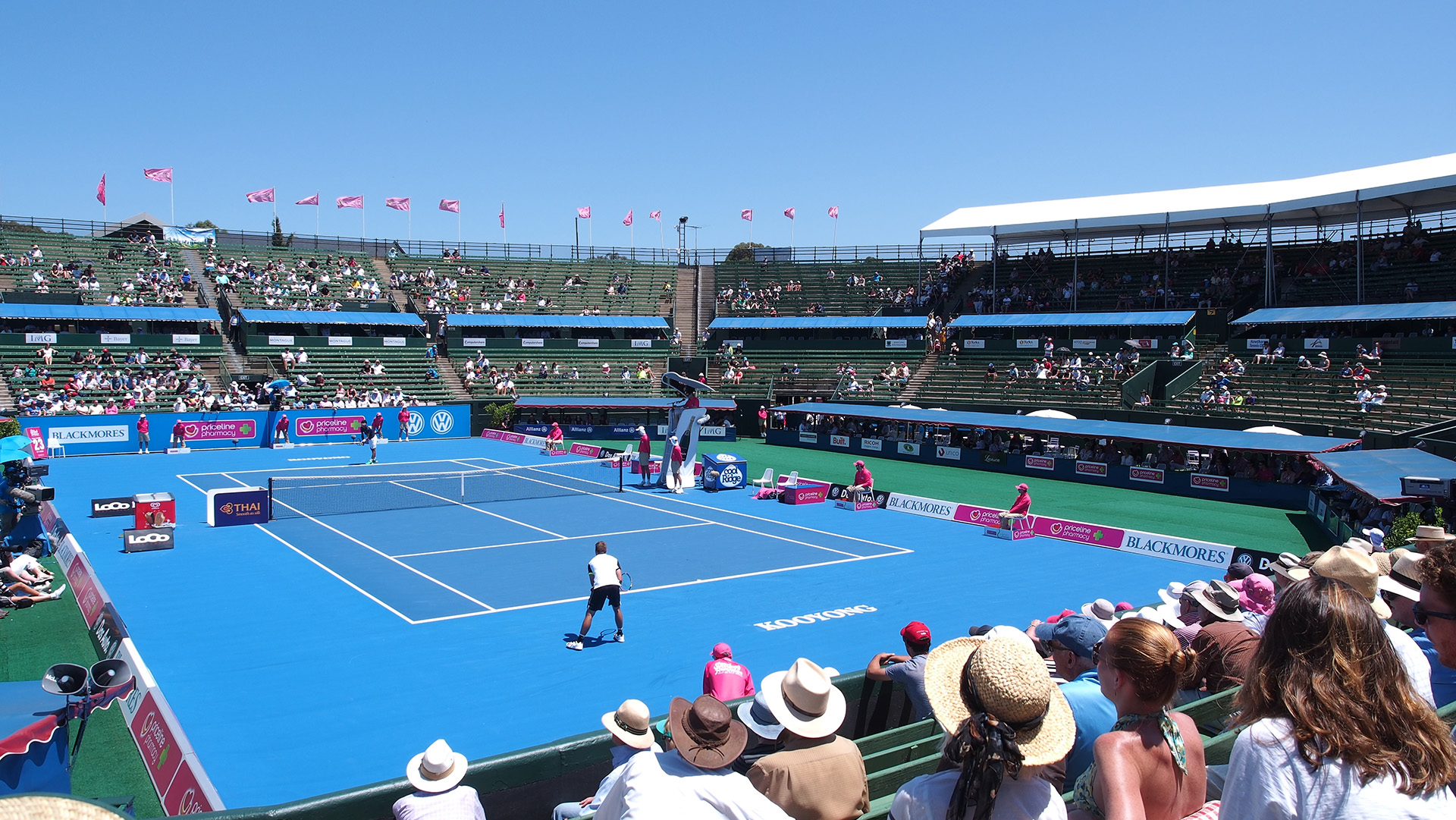 Melbourne, Australia - January 12, 2016: Exhibition and practice match at the center court at Kooyong Tennis Club