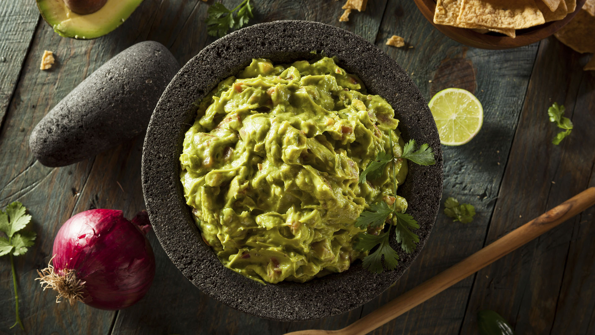 Homemade Fresh Guacamole and Chips Ready to Eat