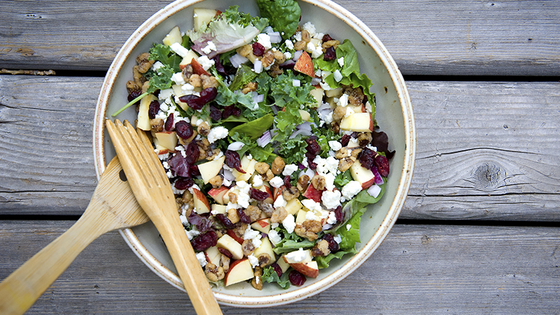 A Wonderful summer bounty of greens, apples, cheese and nuts.