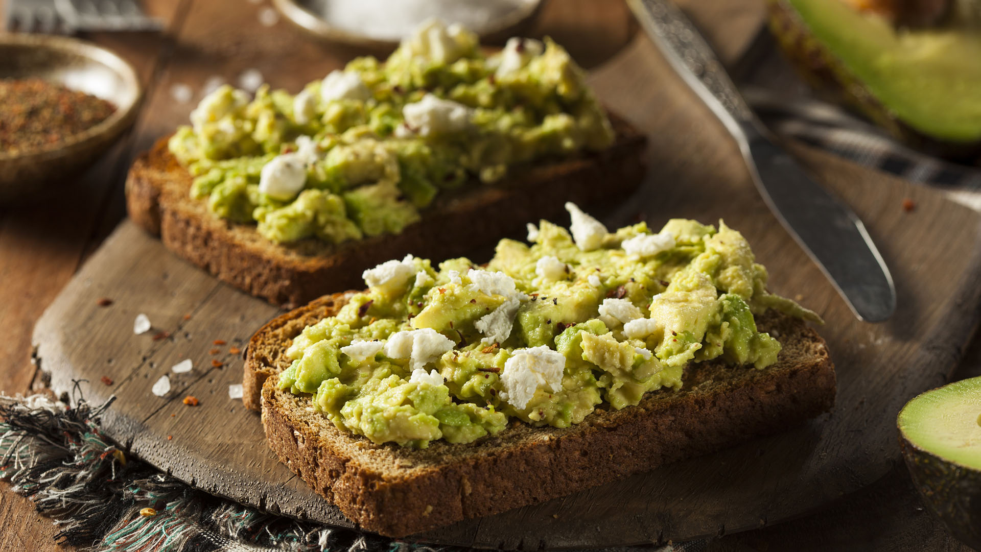 Healthy Homemade Avocado Toast with Salt and Feta