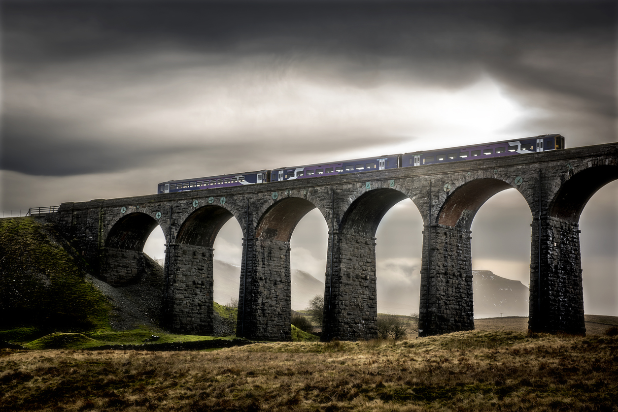 a train crossing Ribblehead Viaduct in North Yorkshire