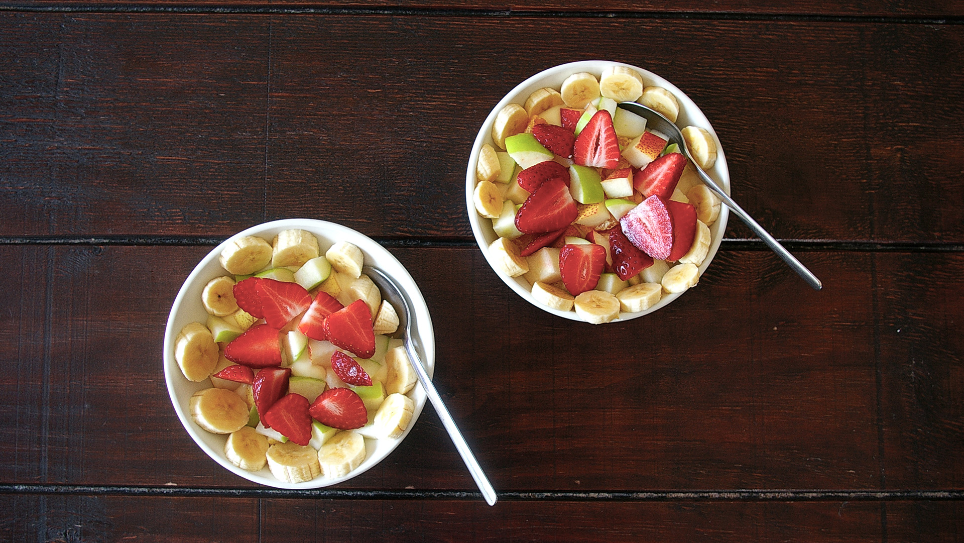 Two portions of fruit salad for breakfast