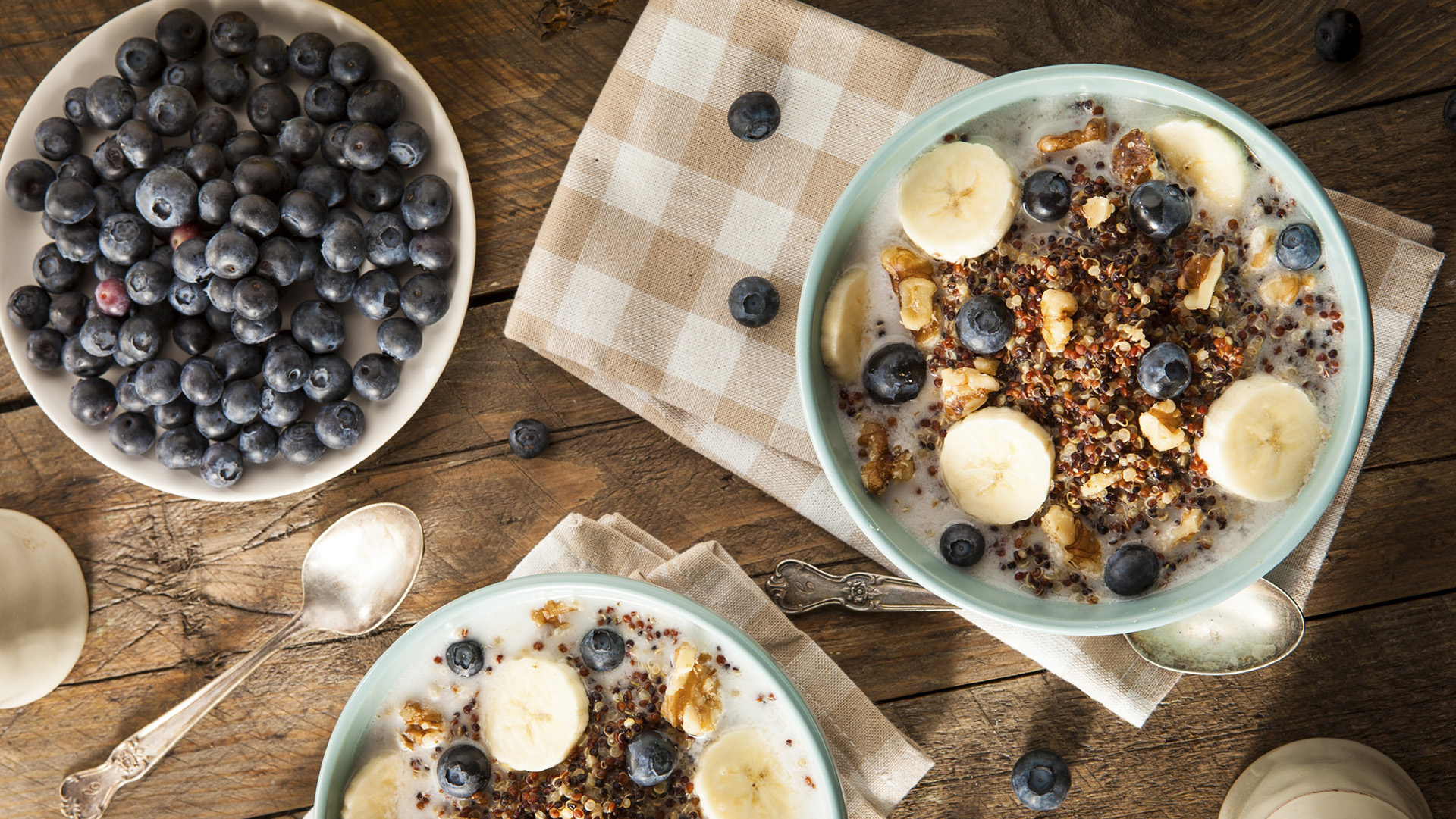 Organic Breakfast Quinoa with Nuts Milk and Berries