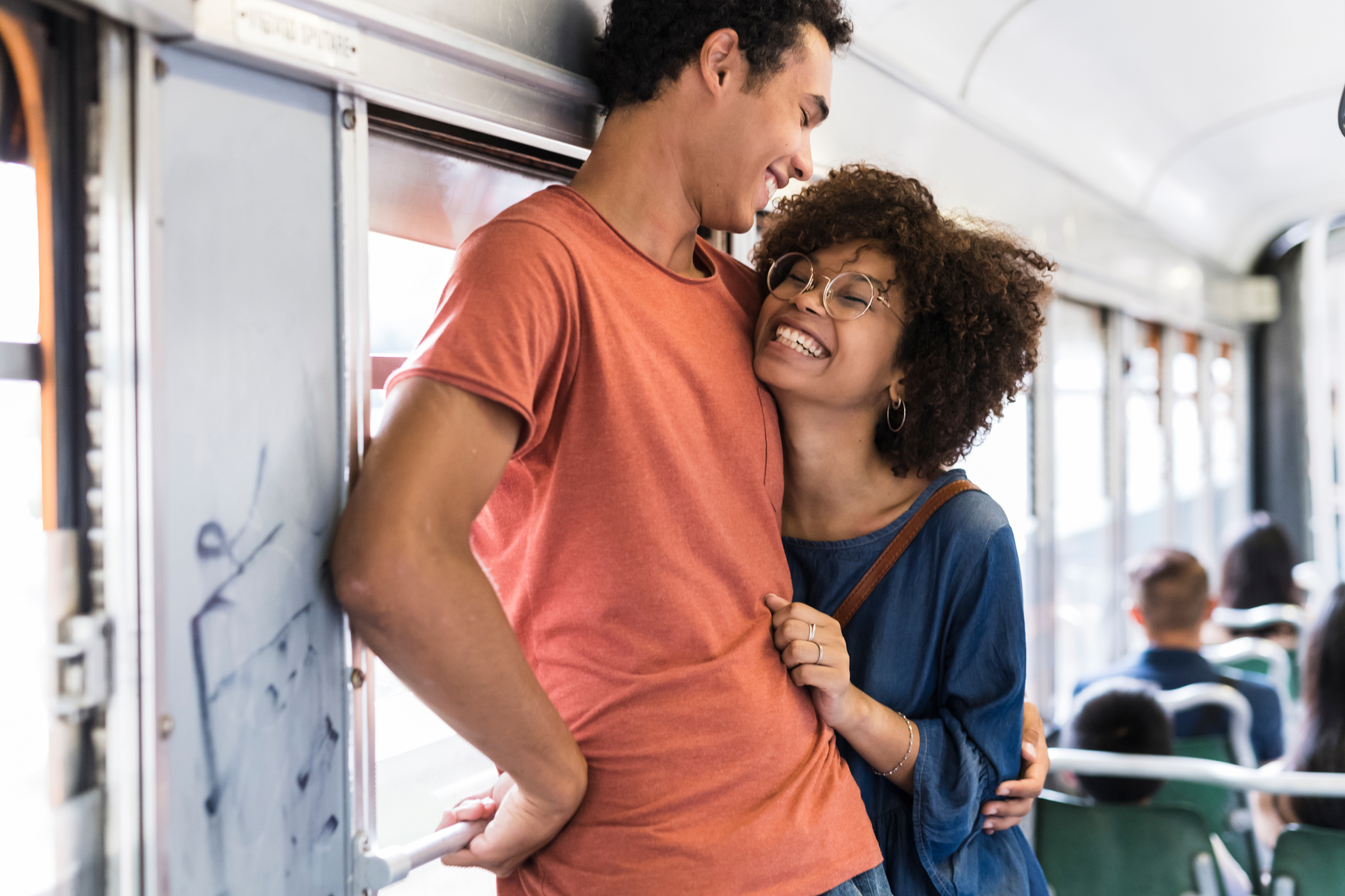 Young couple on the tram.