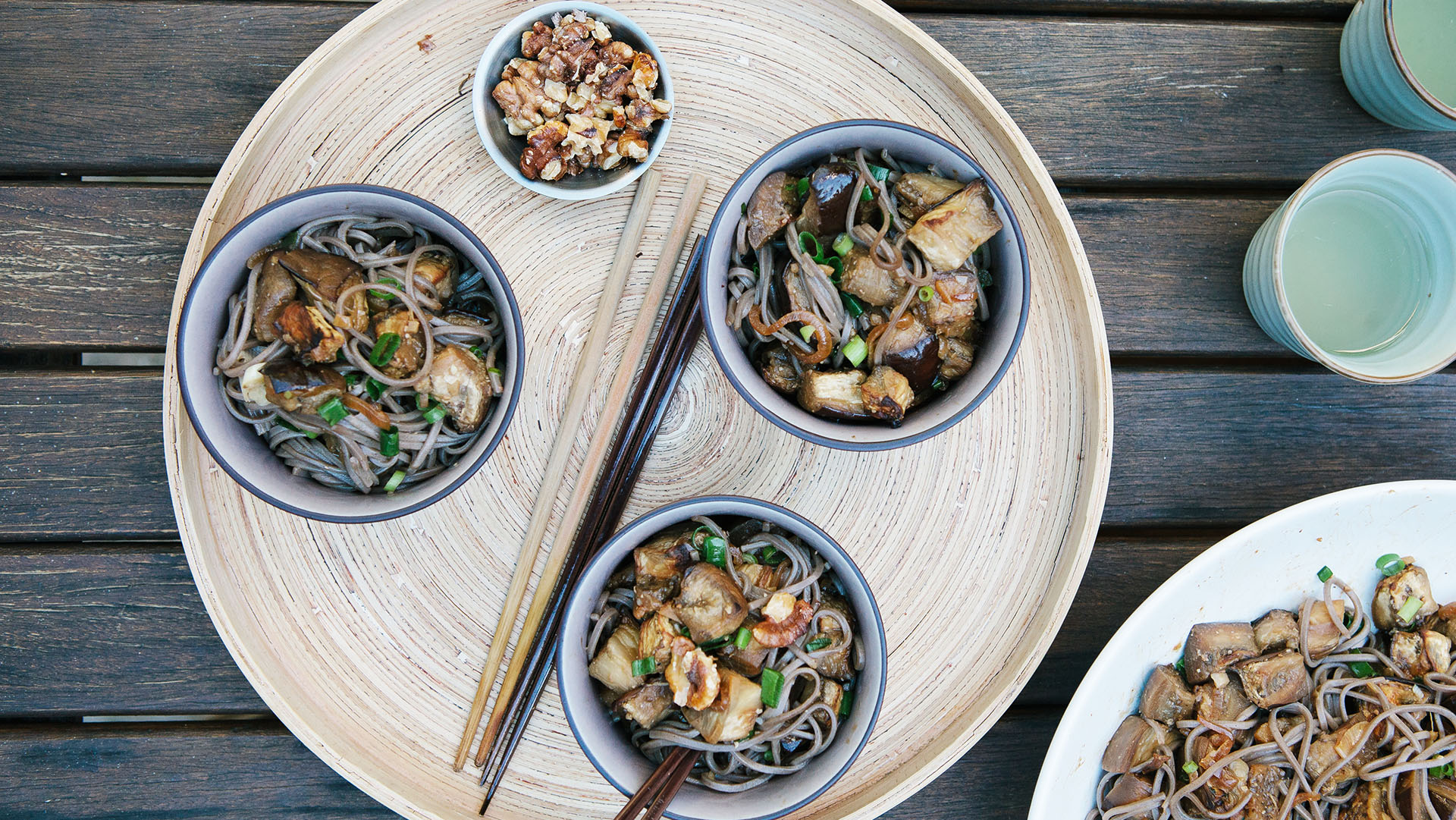 Miso eggplant with soba noodles and walnuts recipe