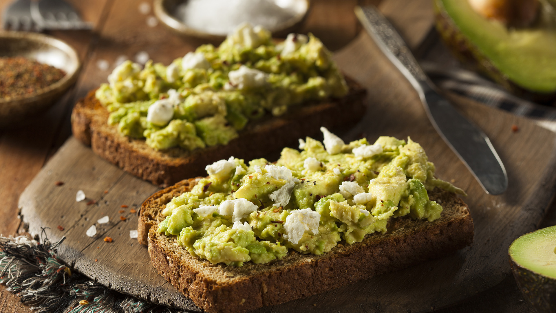 Healthy Homemade Avocado Toast with Salt and Feta