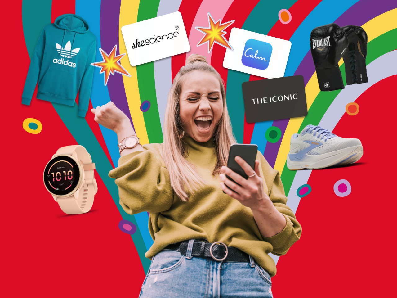 Phone screen surrounded by various Live Better rewards partners
