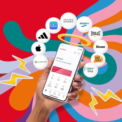 My Medibank app screen surrounded by Live Better rewards partners