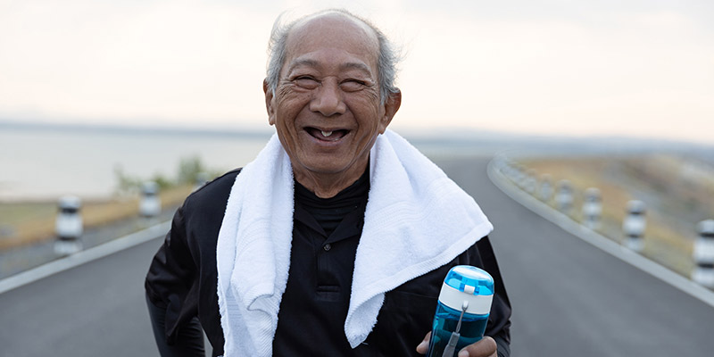 a man smiling after doing some exercise