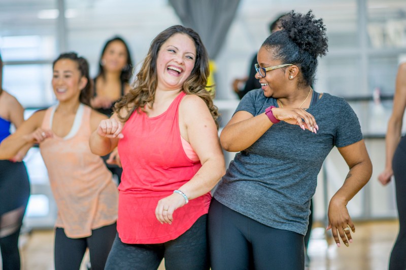 Two women having fun in dance class