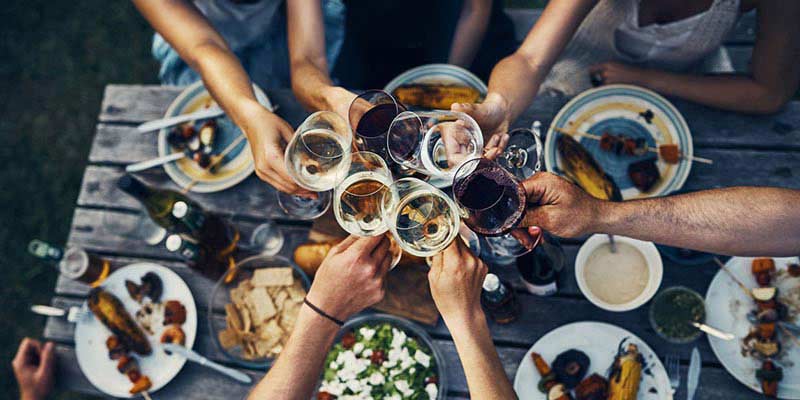 Food and drink on a table