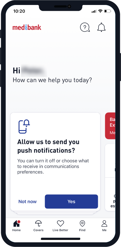My Medibank home screen