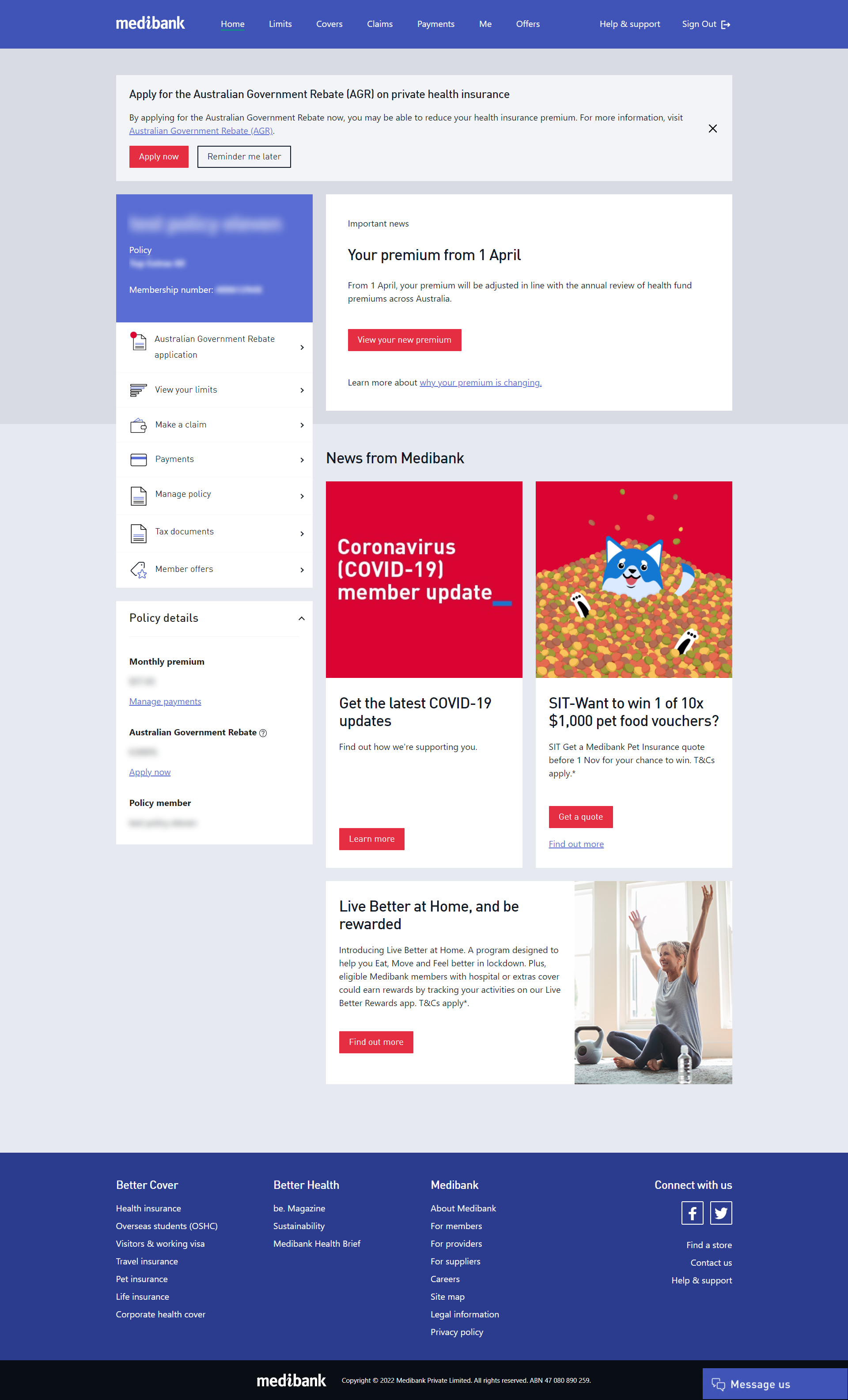 My Medibank home page