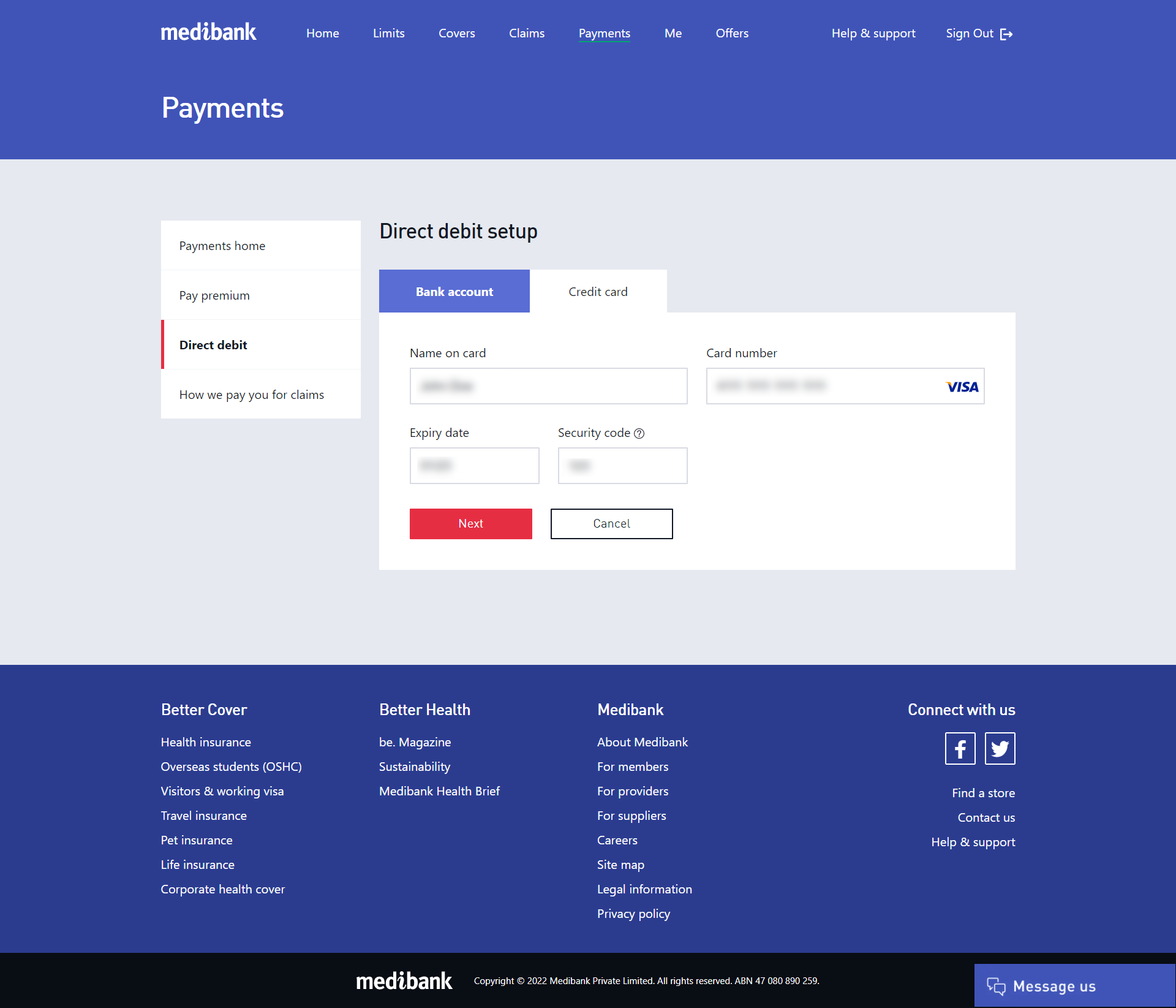 Setting up direct debit in My Medibank