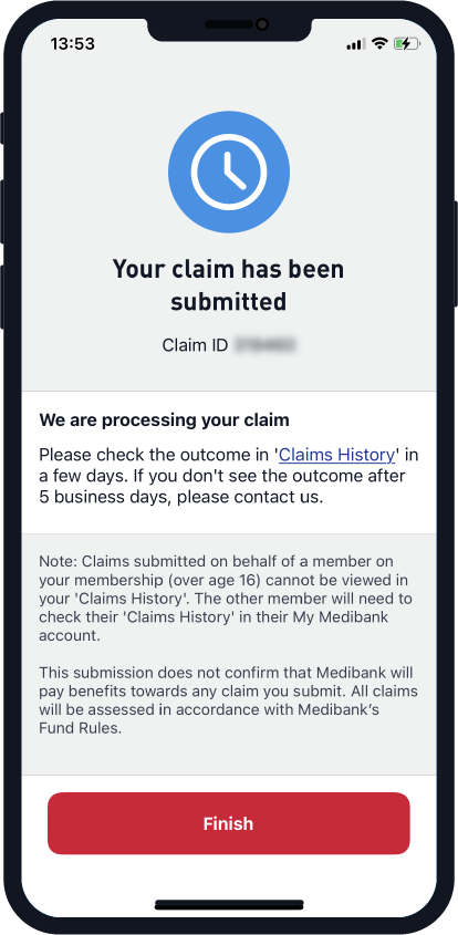 Claim submitted in My Medibank